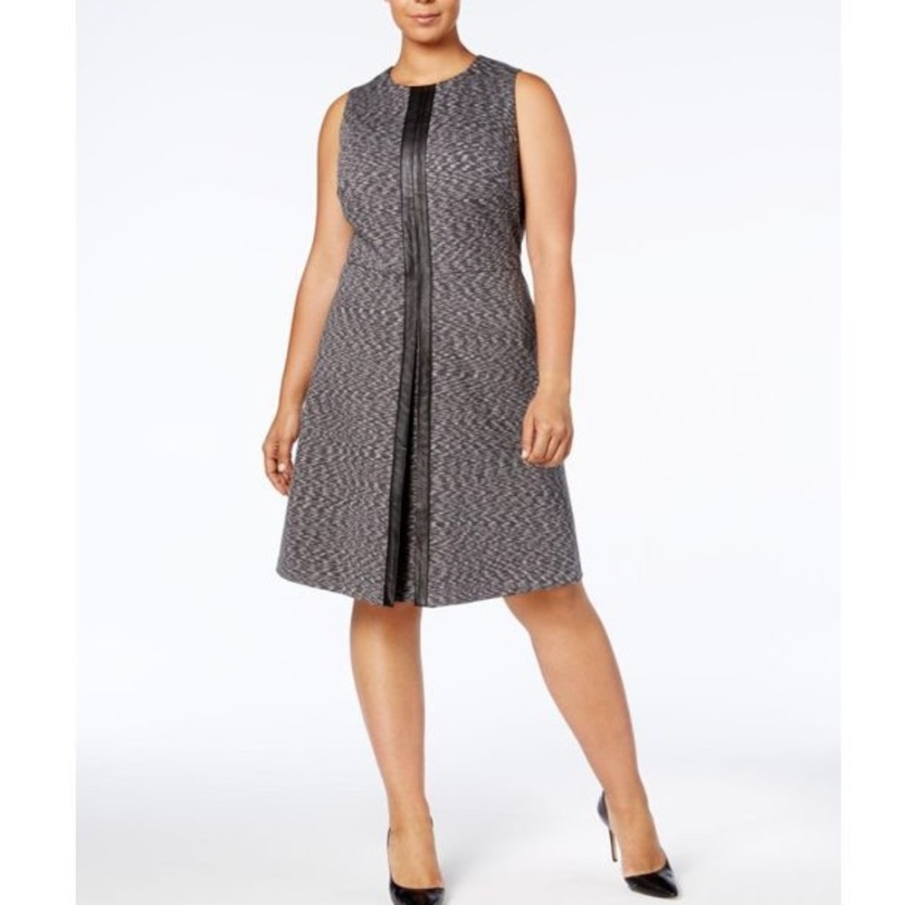 Calvin Klein faux leather trim a line dress sz 18 - Picture 1 of 3